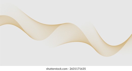 Luxury abstract gold wavy line pattern (guilloche curves) with copy space. Elegant golden color smooth gradient on white background. Premium vector striped texture for banner, business backdrop.