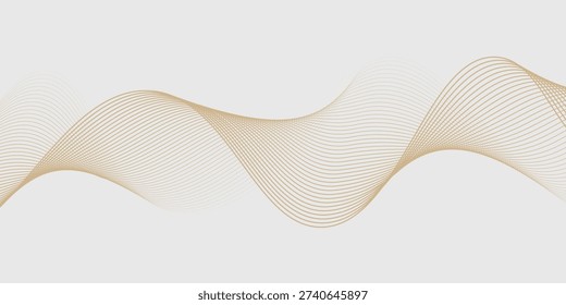 Luxury abstract gold wavy line pattern (guilloche curves) with copy space. Elegant golden color smooth gradient on white background. Premium vector striped texture for banner, business backdrop.