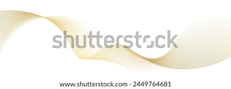 Luxury abstract gold wavy line pattern (guilloche curves) with copy space. Elegant golden color smooth gradient on white background. Premium vector striped texture for banner, business backdrop.