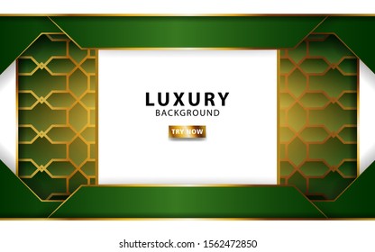 luxury abstract green vector background with gold line and golden rays. Overlap layers with paper effect. digital template. Realistic light effect on textured green background.vector illustration.