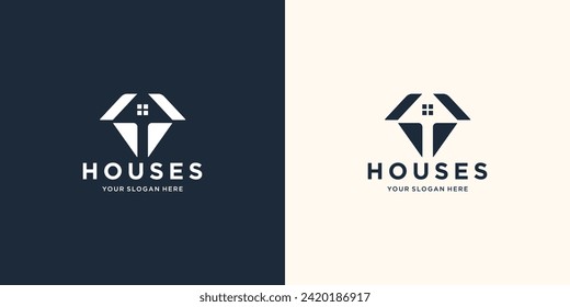 Diseño del logotipo de la casa Luxury Resumen. Símbolo de la casa Estilo lineal geométrico aislado en fondo doble. Usable para Inmobiliaria, Construcción, Arquitectura y Logos de Construcción. Elemento de plantilla de diseño de logotipo