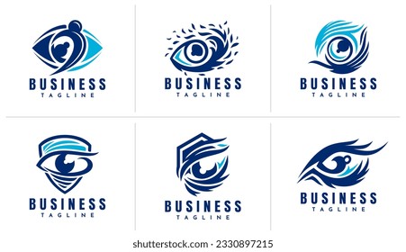 Paquete de diseño de logotipo de ojos abstractos de lujo. Conjunto moderno de logotipo para cuidado de los ojos.