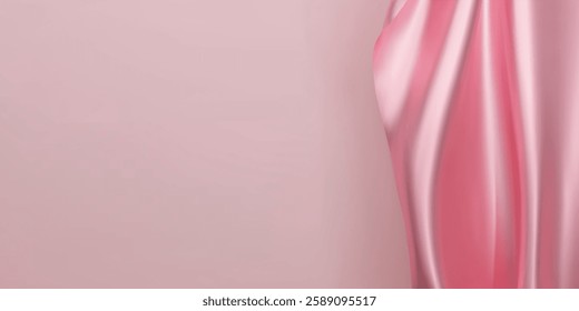 Luxury abstract light pink background with ribbon silk elements. 3D vector illustration.