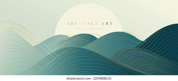 Luxuriöse abstrakte Linie Kunsthintergrund Vektorgrafik. Tapete-Design mit eleganter goldener Meereswellenlinie Kunstmuster-Textur-Hintergrund. Design-Illustration für Dekoration, Wanddekor, Karte, Poster, Banner.