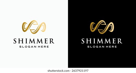 Luxury abstract line vector logo design leaf shape infinity symbol with modern, simple and clean style. Icon for business, cosmetics and beauty, fashion and personal branding.