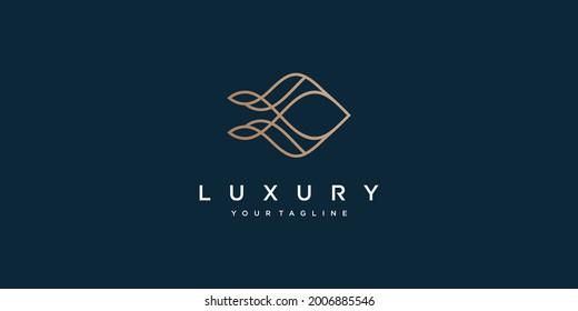 Luxuriöses abstraktes lineares Logo-Design mit einzigartiger Form Premium Vector