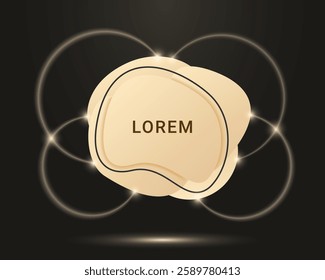 Luxury abstract liquid shapes background. Soft fluid design. Isolated flat geometric shapes of beige color with abstract bright glowing rays. Vector illustration