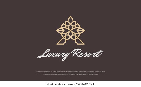 Logotipo de resumen de lujo con estilo lineal. Usable para Hotel, Resort, Spa, Joyería y Logos de Belleza. Elemento de plantilla de diseño de logotipo de vectores planos