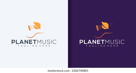 Luxury abstract logo symbol for classical guitar planet logo combination