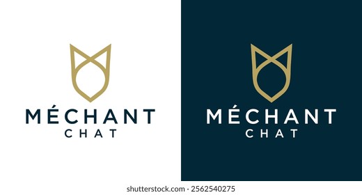 Luxury abstract M letter logo, abstract logo cat head line art