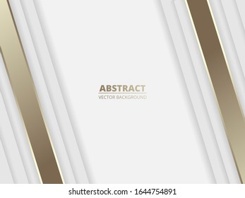 Luxury abstract modern white background with white and golden lines and shadows. White royal modern banner with light golden luminous lines. Abstract futuristic backdrop. Vector illustration EPS10.