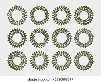 Luxury abstract natural leaf circle border logo design set. Organic plant frame.