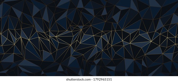 Luxury  abstract polygon artistic geometric with gold line and dark  blue background. Vector illustration.