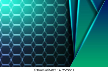 luxury abstract premium green vector background banner with blue line.Overlap layers with paper effect.Realistic light effect on textured hexagon background.vector illustration.