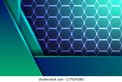 luxury abstract premium green vector background banner with blue line.Overlap layers with paper effect.Realistic light effect on textured hexagon background.vector illustration.