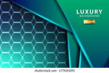 luxury abstract premium green vector background banner with blue line.Overlap layers with paper effect.Realistic light effect on textured hexagon background.vector illustration.