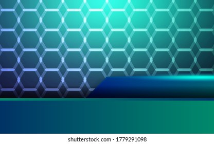 luxuriöser abstrakter Premium-grüner Vektorhintergrund-Banner mit blauer Linie.Überlappungen mit Papiereffekt.Realistischer Lichteffekt auf strukturiertem hexagonalem Hintergrund.Vektorgrafik.