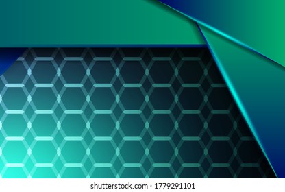 luxury abstract premium green vector background banner with blue line.Overlap layers with paper effect.Realistic light effect on textured hexagon background.vector illustration.