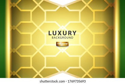 luxury abstract premium green and white vector background banner with gold line .Overlap layers with paper effect. Realistic light effect on geometric textured pattern.