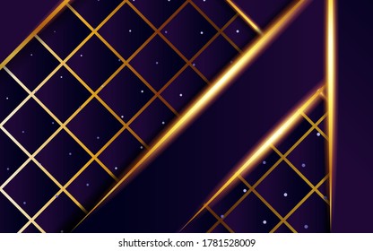 luxury abstract premium purple vector background banner with gold line.Overlap layers with paper effect.Realistic light effect on dots textured background.vector illustration.