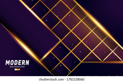 luxury abstract premium purple vector background banner with gold line.Overlap layers with paper effect.Realistic light effect on dots textured background.vector illustration.