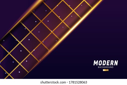 banner de fondo de vector púrpura de lujo abstracto premium con línea dorada.Capas superpuestas con efecto de papel.Efecto de luz realista sobre puntos de fondo texturizado.ilustración vectorial