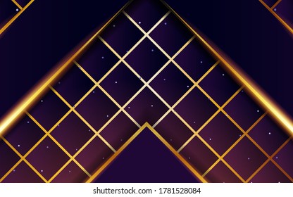 luxury abstract premium purple vector background banner with gold line.Overlap layers with paper effect.Realistic light effect on dots textured background.vector illustration.