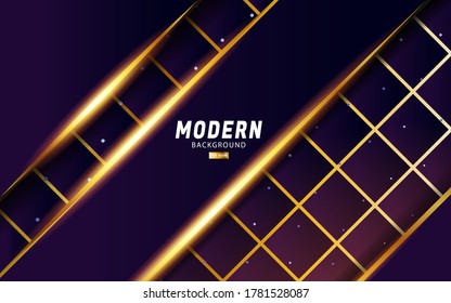 luxury abstract premium purple vector background banner with gold line.Overlap layers with paper effect.Realistic light effect on dots textured background.vector illustration.