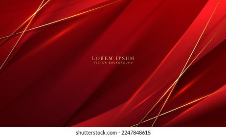 Luxury abstract red background with diagonal golden line and shiny dots effect element. Elegant style vector design