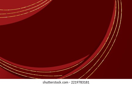 Lujo de fondo rojo abstracto con líneas doradas brillan formas. Ilustración de vector sobre diseño moderno de plantillas para un ambiente dulce y elegante.
