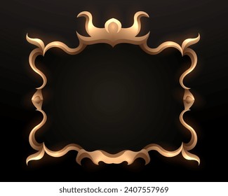 Luxury Abstract Shape Vintage Style Golden Frame on Elegant Dark Background