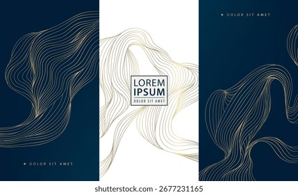 Fondo de Vector abstracto de lujo, patrones líquidos dorados y negros, líneas elegantes, texturas de mármol, diseño asiático moderno. Tarjetas de Premium, invitaciones de boda, carteles de moda, Plantillas VIP, mosca de negocios