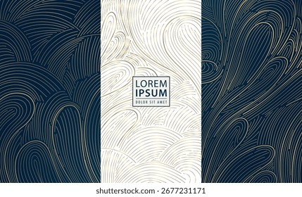 Fondo de Vector abstracto de lujo, patrones líquidos dorados y negros, líneas elegantes, texturas de mármol, diseño asiático moderno. Tarjetas de Premium, invitaciones de boda, carteles de moda, Plantillas VIP, mosca de negocios