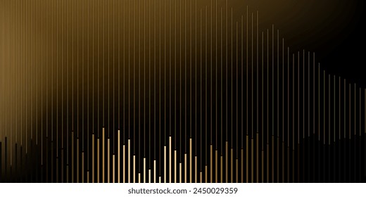 Luxury abstract vertical golden diagram lines on the dark background