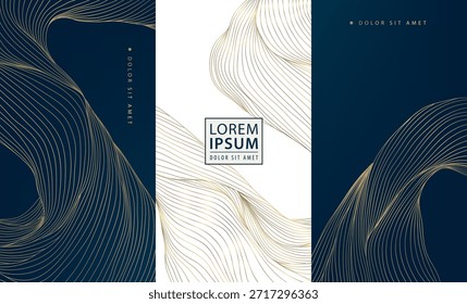 Luxury abstract wave pattern, elegant gold lines, Japanese design, flow sea texture. Premium vector background, wine, cosmetic packaging, chocolate labels, modern wallpapers