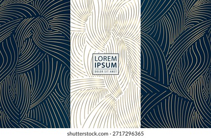 Patrón abstracto de la onda de lujo, líneas de oro elegantes, diseño japonés, textura del mar del flujo. Fondo del Vector de Premium, vino, empaquetado cosmético, etiquetas del chocolate, Fondos de pantalla modernos