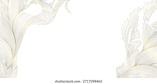 Padrão de ondas abstratas de luxo, linhas de ouro elegantes, curvas fluindo, design japonês moderno. Fundo vetor premium, formas orgânicas, elementos decorativos, mar, oceano, nuvens