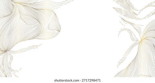 Patrón abstracto de la onda de lujo, líneas de oro elegantes, curvas que fluyen, diseño japonés moderno. Fondo de Vector de Premium, Formas orgánicas, Elementos decorativos, mar, océano, nubes