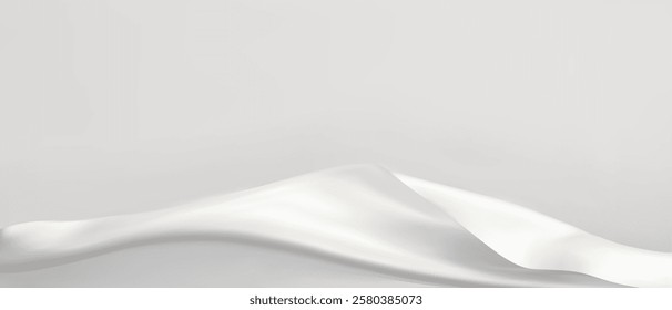 Luxury abstract white background with ribbon silk elements. 3D vector illustration.
