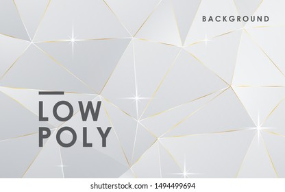 Luxury abstract white low poly background. Modern polygon shape with golden list.