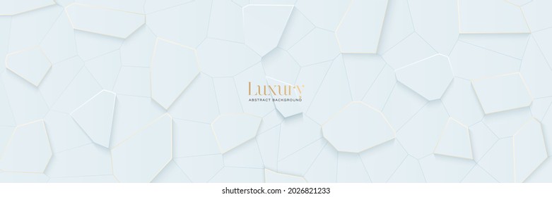 Luxury abstract white voronoi blocks background with gold line. Modern elegant style polygonal shapes elements. Clean simple geometric shapes texture concept. Vector illustration