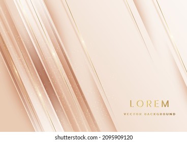 Luxury abstrct 3d template design with golden diagonal lines sparkle on white soft brown background. Vector illustration 
