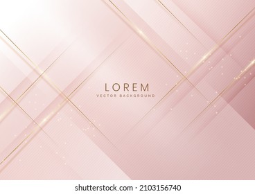 Luxury abstrct 3d template design with golden diagonal lines sparkle on white soft pink background. Vector illustration 