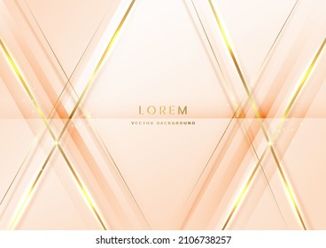 Luxury abstrct 3d template design with golden diagonal lines sparkle on white soft brown background. Vector illustration 