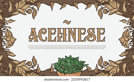 Tipografía acaeciana de lujo con flor de decoración de borde, ilustración de cuadro abstracto