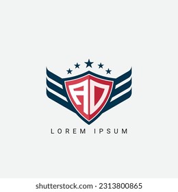 Luxury AD, DA Letter Wing with Shield Logo template