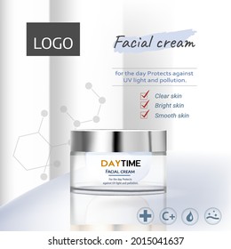 Luxury Ad template for elegant skin care product, jar mock-up set on pure white cream samples in 3d illustration