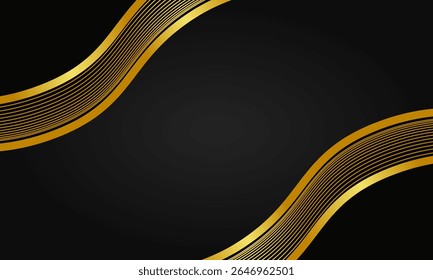 Luxury aesthetic abstract background featuring golden wave lines on a dark backdrop, perfect for premium and elegant themes.