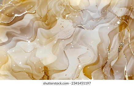 Luxury alcohol ink painting background print design with gold texture and glitter splatter.