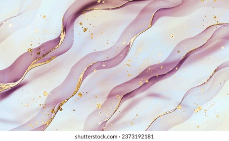 Luxury alcohol ink painting background print design with gold texture and glitter splatter.